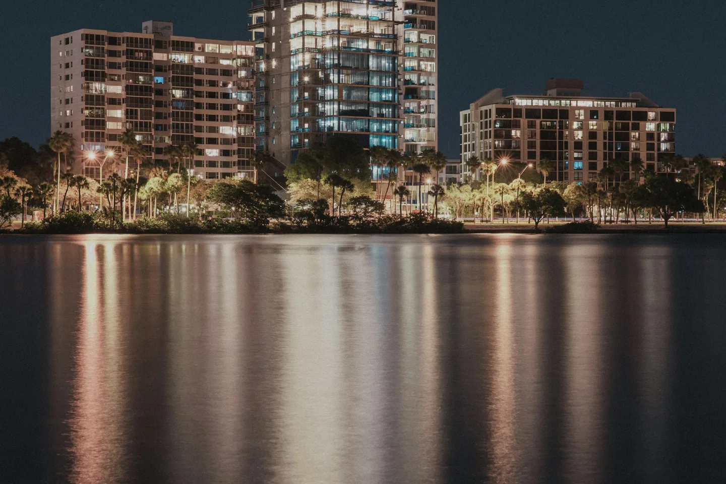 Sarasota skyline across the bay at dusk